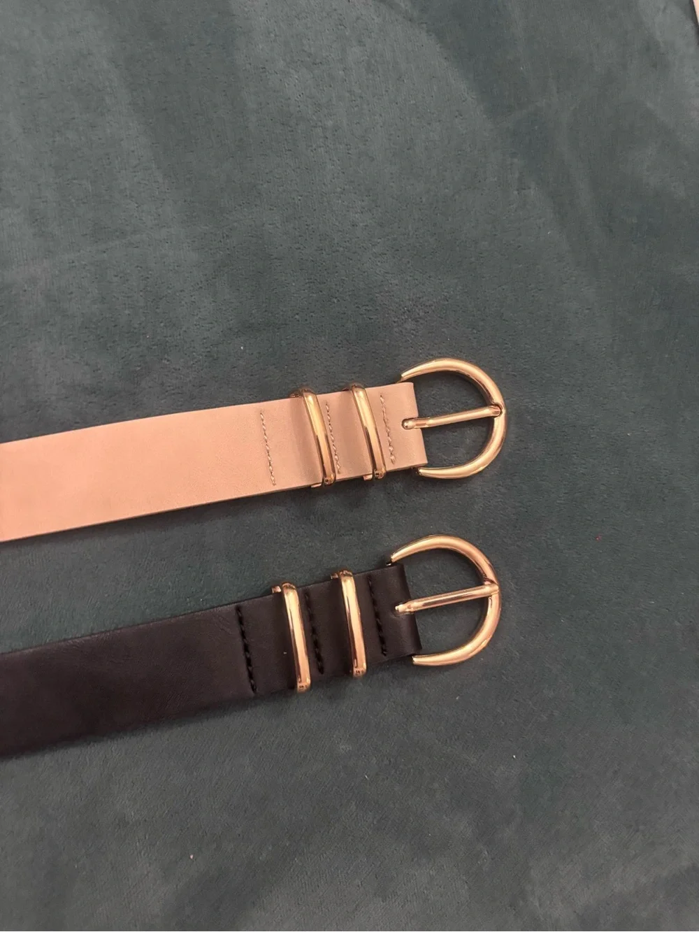Women's Duo Belt Set - Black & Beige with Gold Buckles